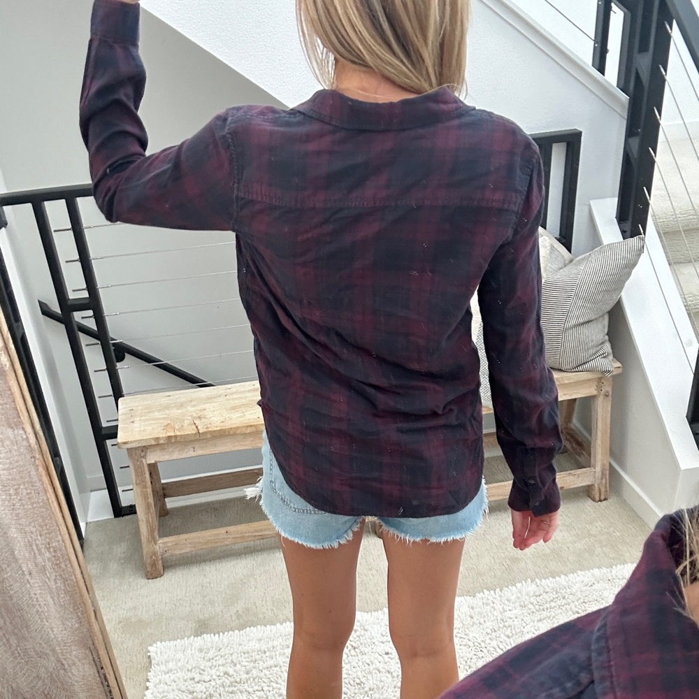 Paige red & blue Plaid Button Down Flannel blouse country western winter fall M - Picture 6 of 9
